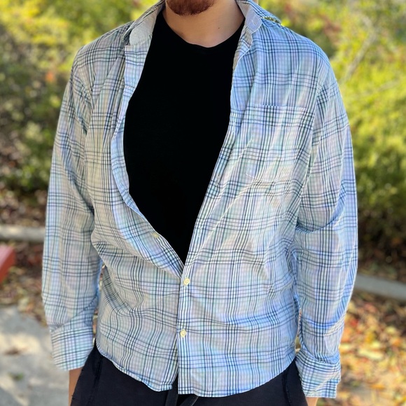 VAN HEUSEN MEN FLEX SLIM FIT LONG SLEEVE BUTTON DOWN SHIRT CHECK PLAID SUIT STUD - Picture 14 of 16